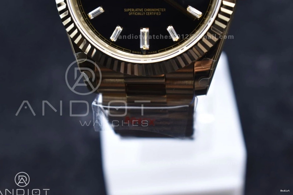 Dial 40 Markers President 701 Crystal GMF A2836 DayDate On 904L RG Black Bracelet Lightweight Steel Tungsten Weighted V with 0725